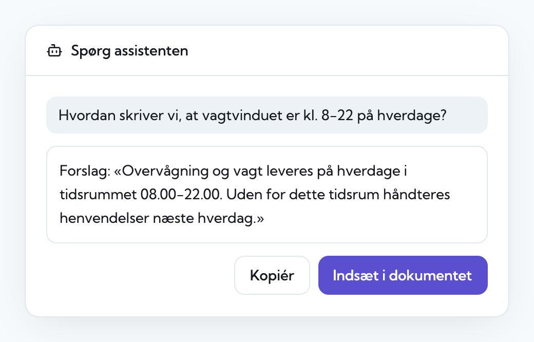 Spørg assistenten og indsæt svaret