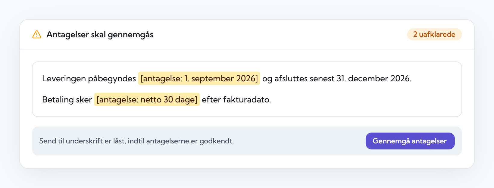 Markerede antagelser i dokumentet