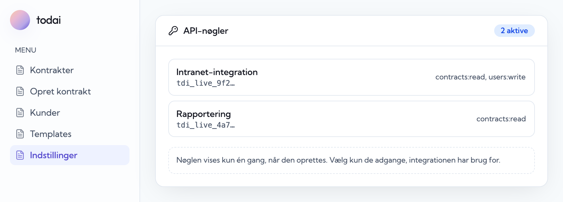 Oversigt over API-nøgler