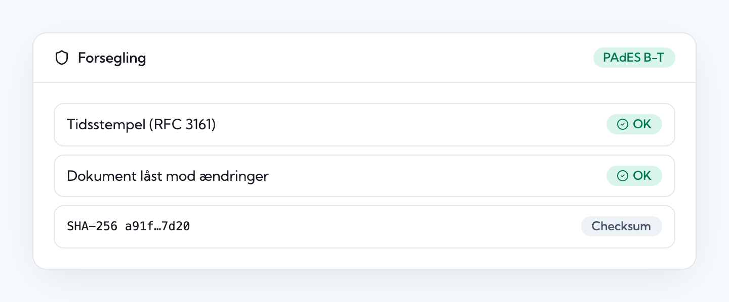 Forsegling med tidsstempel og checksum