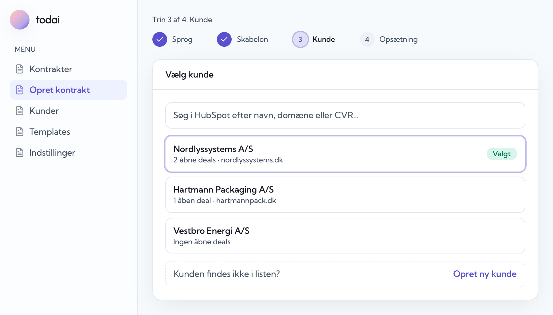 Trin 3: vælg kunde