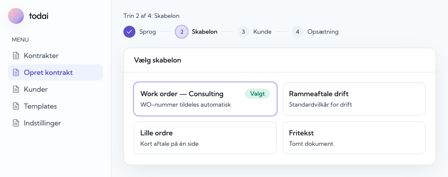 Trin 2: vælg skabelon