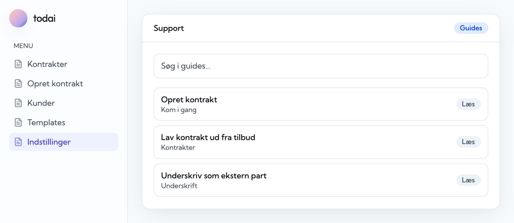 Guides-fanen på support-siden