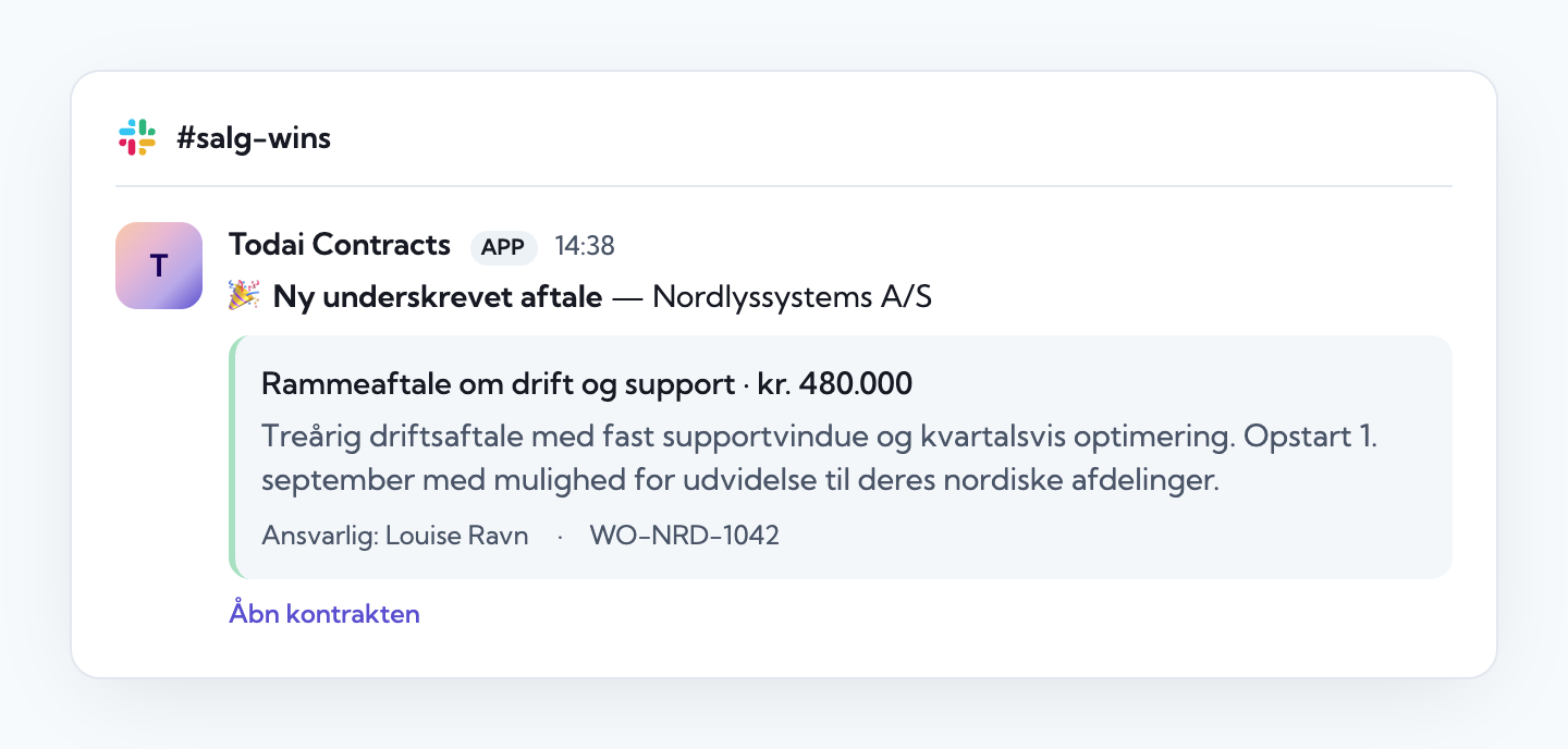 Slack-besked ved vundet aftale