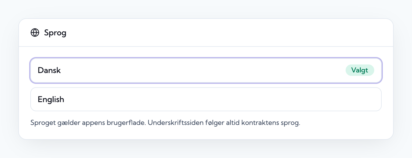 Sprogvalg i profilindstillinger