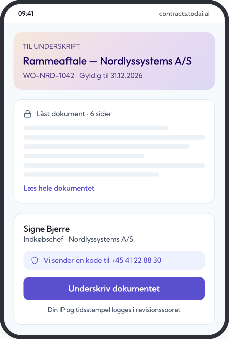 Underskriftssiden på mobil