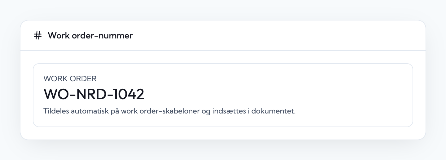 Work order-nummer på kontrakten