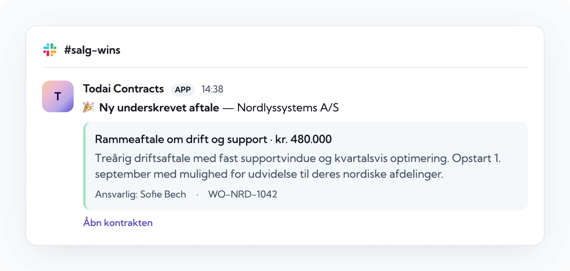 Slack-besked om underskrift