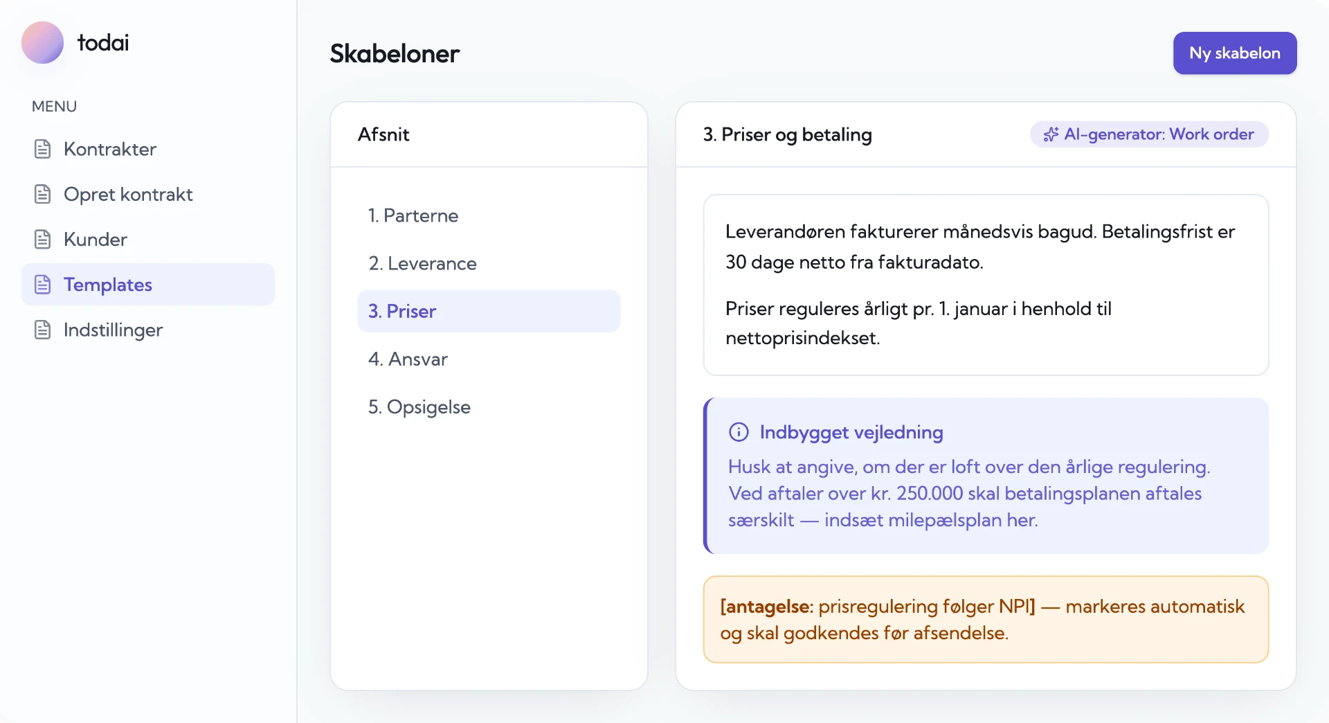 Skabelon med indbygget vejledning